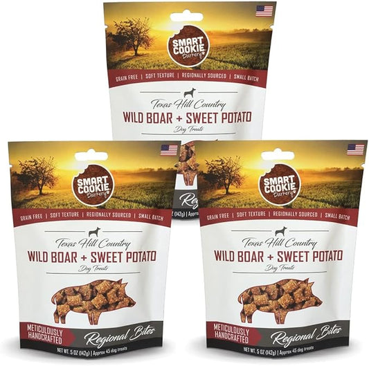 All Natural Dog Treats - Wild Boar & Sweet Potato - Training Treats for Dogs with Allergies, Sensitive Stomachs - Soft Dog Treats, Chewy, Grain Free, Made in USA - 5oz Bag, Pack of 3