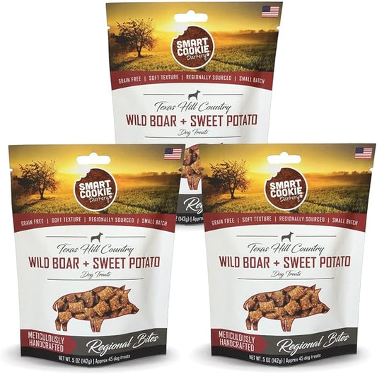 All Natural Dog Treats - Wild Boar & Sweet Potato - Training Treats for Dogs with Allergies, Sensitive Stomachs - Soft Dog Treats, Chewy, Grain Free, Made in USA - 5oz Bag, Pack of 3