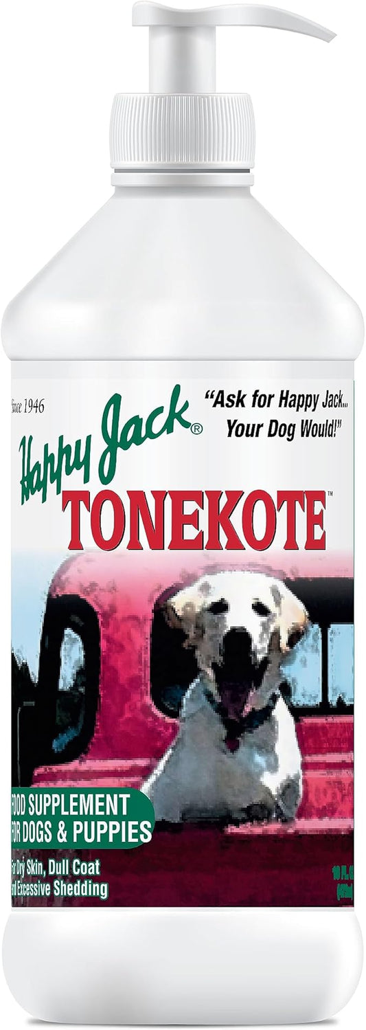 Happy Jack Tonekote Dog Skin & Coat Supplement, Oil for Dogs with Essential Fatty Acids & Vitamins for Itching Skin Relief, Hot Spots, Dull Coat, Dry Skin, Excessive Shedding, 16 oz