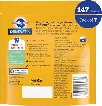 PEDIGREE DENTASTIX Dental Dog Treats for Toy/Small Dogs Fresh Flavor Dental Bones, 21 Count (Pack of 7)