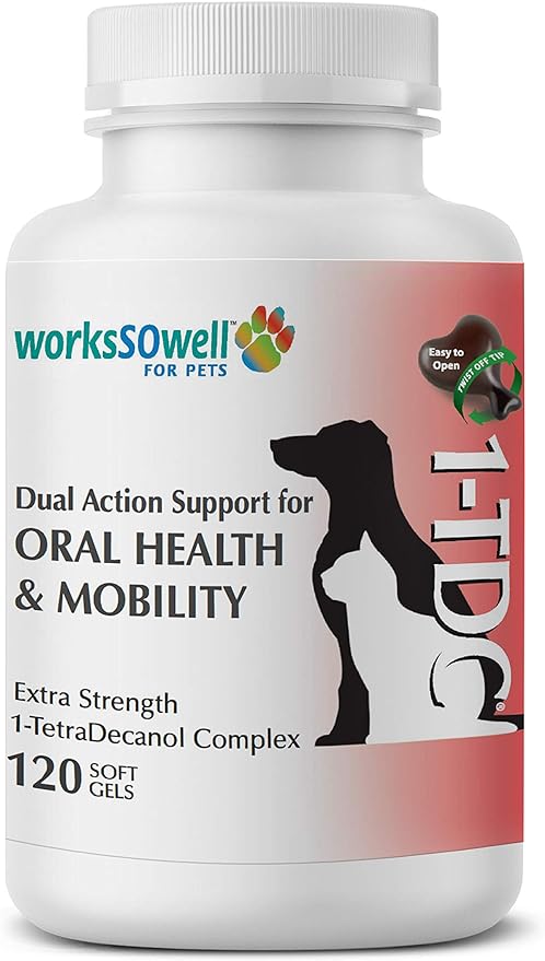 WorksSoWell Dual Action Natural Support - 120 Twist Off Soft Gels | Delivers 4 Health Benefits for Dogs & Cats | Supports Oral, Hip, Joint, Skin, Coat Health, Muscle & Stamina Recovery
