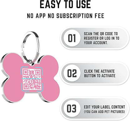 QR Code Dog Tag,Dog Tags Personalized for Pets, Custom Dog Name ID Tags Personalized Dog and Cat Tags -Free Online&Scan QR Receive Instant Location Alert Email