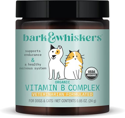 Bark & Whiskers Organic Vitamin B Complex, 0.85 Oz. (24 g), 60 Scoops, Supports A Healthy Nervous System & Endurance, Veterinarian Formulated, Non-GMO, Certified USDA Organic, Dr. Mercola