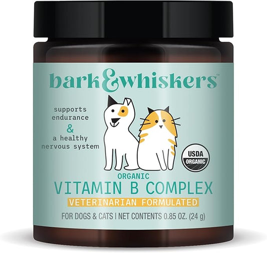 Bark & Whiskers Organic Vitamin B Complex, 0.85 Oz. (24 g), 60 Scoops, Supports A Healthy Nervous System & Endurance, Veterinarian Formulated, Non-GMO, Certified USDA Organic, Dr. Mercola