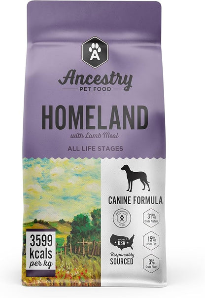 Ancestry Homeland Dog Food, Lamb Meal & Sweet Potato, Blend of Lamb, Duck, Salmon & Pork, Multi-Protein Mix, For All Life Stages, Grain Free, Digestiable, Gut Health & Immune Support (4 lb. Bag)