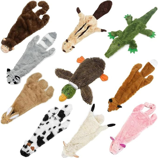 Best Pet Supplies 2-in-1 Fun Skin Stuffless Mystery Box Dog Squeaky Toy 4 pack, Medium (Various styles, Colors)