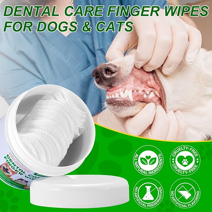 Dental Teeth Cleaning Wipes for Dogs & Cats, Remove Bad Breath by Removing No-Rinse Dog Finger Toothbrush, Disposable Gentle Cleaning Pet Dental Care Wipes, 50pc