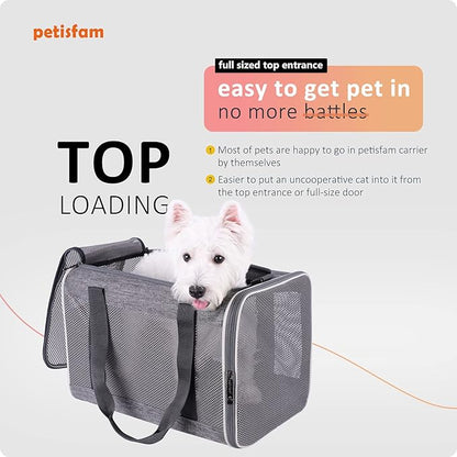 petisfam Easy Load Soft Pet Carrier Bag for Large and Medium Cats with Top Entry and Shoulder Strap. Sturdy, Well-ventilated, Collapsible for Easy Storage, Easy Vet Visits