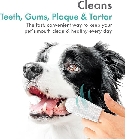 Petkin Fingertip Tooth Wipes for Dogs and Cats, 50 Finger Wipes - Slip-On, Snug Fit, Micro-Bristle Fabric - Cleans Teeth, Gums, Plaque & Tartar - Convenient, Ideal for Home and Travel - Fresh Mint
