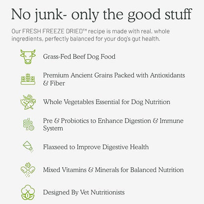 Gut Health Fresh Freeze Dried Raw Meal, Beef Recipe, 32 Ounce Bag, Dog Food for Dogs of All Breeds and Life Stages, USDA Beef, Made in USA