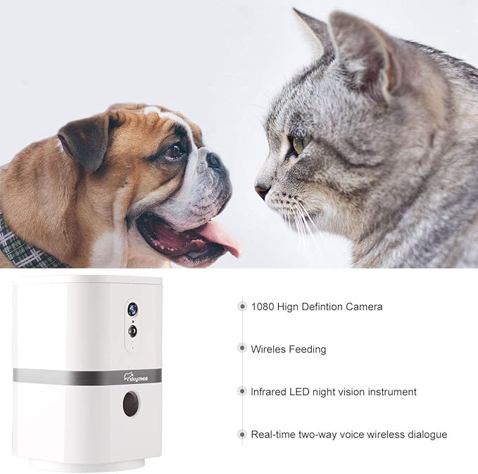 SKYMEE Petalk AI II Dog Camera Treat Dispenser, WiFi Remote Pet Camera with 180° PTZ and Night Vision, Compatible with Alexa