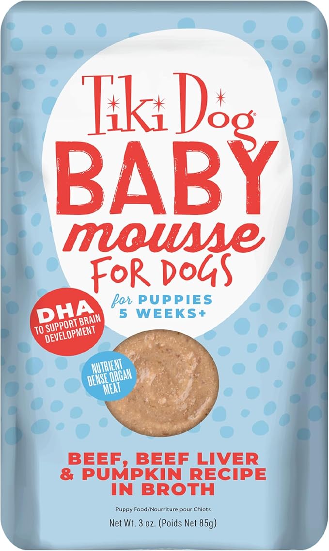 Tiki Dog Baby Mousse Wet Dog Food for Puppies, Beef & Beef Liver, 3 oz. Pouch (12 Count)