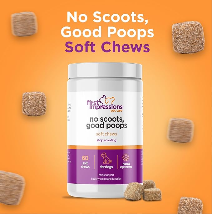 First Impressions No Scoots, Good Poops for Dogs - Tasty Soft Chews for Healthy Anal Gland and Digestion, High in Fiber for Dogs - with Beet Pulp, Psyllium Husk, and Pumpkin - 60 ct
