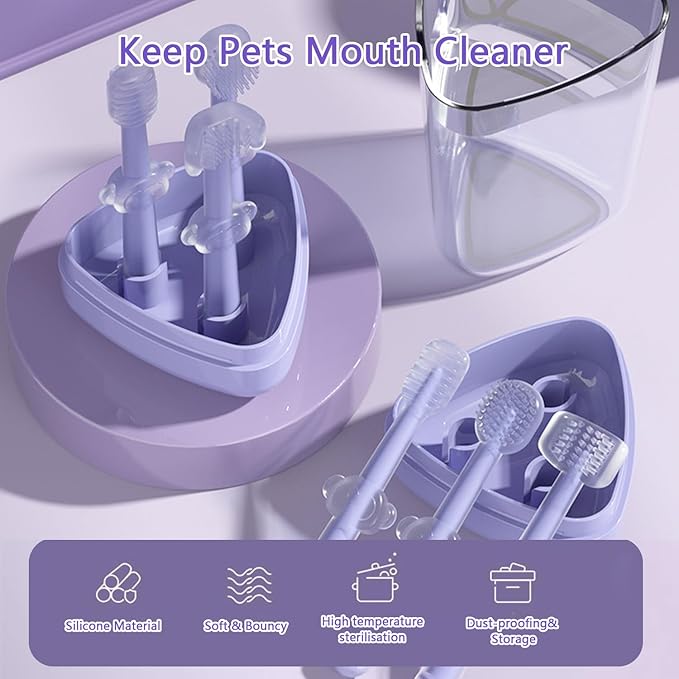 3PCS Cat Toothbrush Kit, Dog Toothbrush Kit, Pet Toothbrush Set for Cats and Dogs - Complete Oral Care with Soft Bristles - Ideal for Teeth Cleaning, Dental Hygiene, Plaque Removal