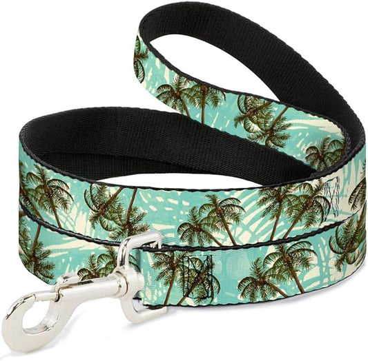 Buckle-Down Dog Leash Palm Trees Swaying Tan Teal 6 Feet Long 0.5 Inch Wide