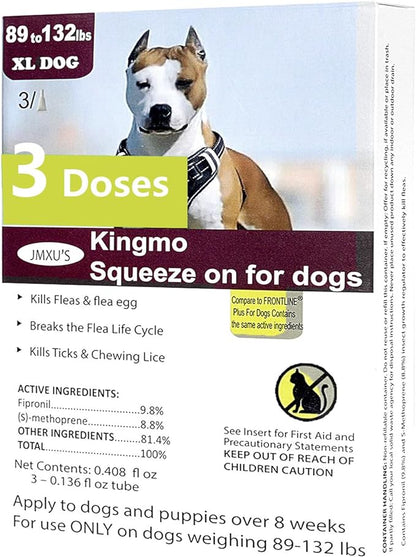 Flea and Tick Prevention for Dogs, Dogs Flea & Tick Treatment with Fipronil, Long-Lasting & Fast-Acting Topical Flea & Tick Control Drops (3 Doses, 89-132lbs)