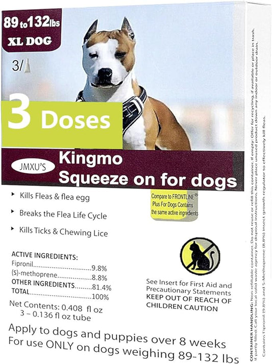 Flea and Tick Prevention for Dogs, Dogs Flea & Tick Treatment with Fipronil, Long-Lasting & Fast-Acting Topical Flea & Tick Control Drops (3 Doses, 89-132lbs)