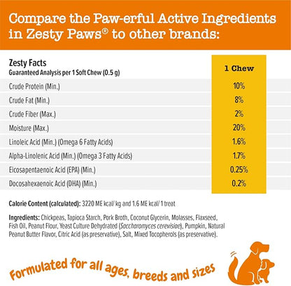 Zesty Paws Training Treats for Dogs & Puppies - Hip, Joint & Muscle Health - Immune, Brain, Heart, Skin & Coat Support - Bites with Fish Oil Omega 3 Fatty Acids with EPA & DHA - PB Flavor - 8oz