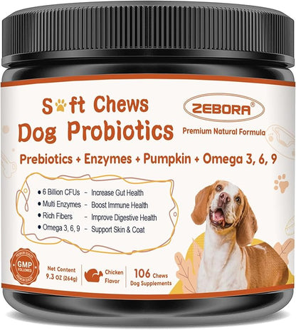 Probiotics for Dogs Dog Probiotics for Digestive Enzymes Health with pumpkin, Fish Oil, Enzymes, Supports Gut & Immune & Itchy - 106 Soft Chews