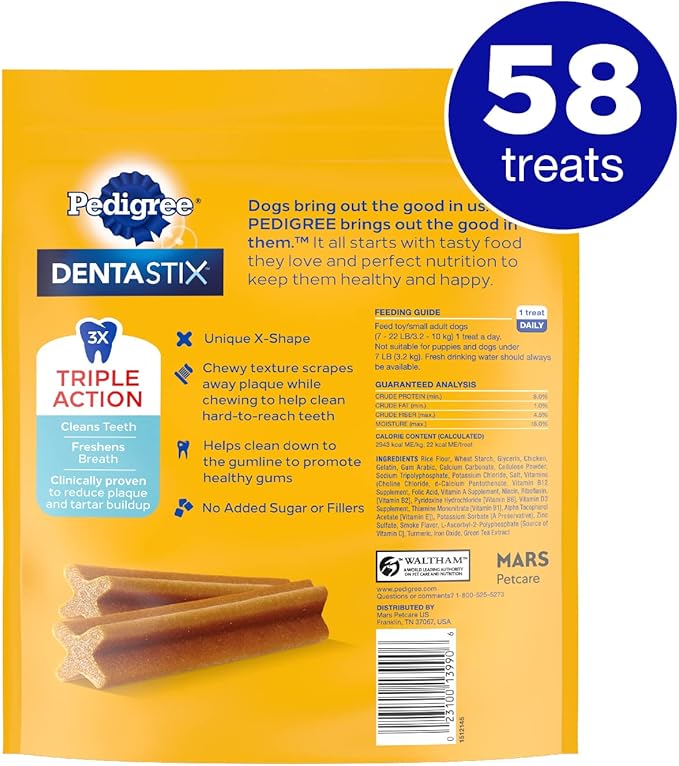 PEDIGREE DENTASTIX Toy/Small Dog Dental Treats Original Flavor Dental Bones, 13.97 oz. Pack (58 Treats)