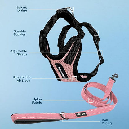 Voyager Step-in Lock Dog Harness w Reflective Dog Leash Combo Set with Neoprene Handle 5ft - Supports Small, Medium and Large Breed Puppies/Cats by Best Pet Supplies - Pink/Black Trim, XS