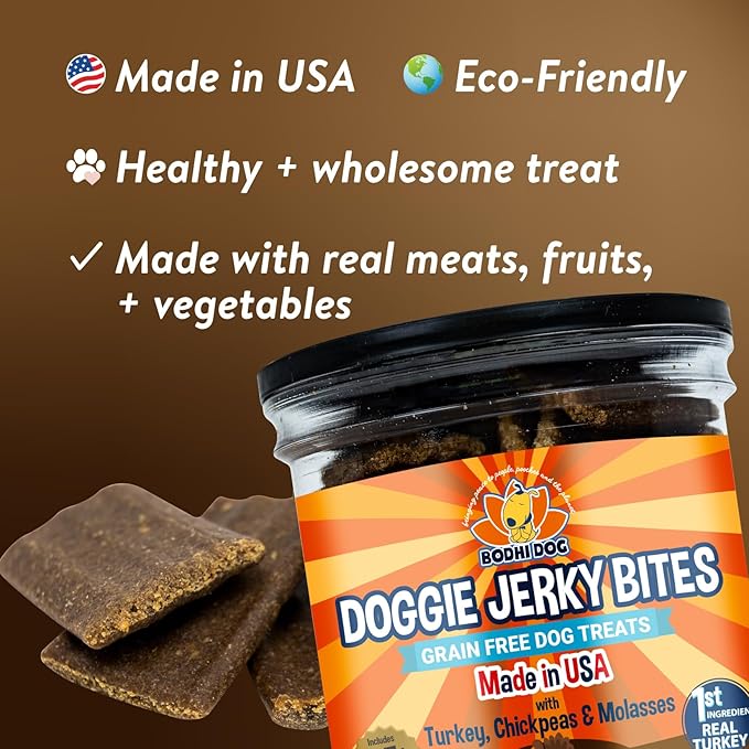 Bodhi Dog Jerky Dog Treats | Grain Free Turkey Dog Treats | Natural Snack Made w/Turkey, Chickpeas & Molasses | No Corn, Wheat or Soy | Healthy & Holistic Dog Treats | Made in USA (Turkey)
