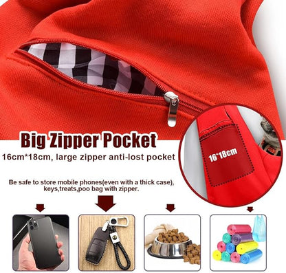 Tomkas Dog Carrier Sling with Adjustable Buckle Strap & Zip Pocket & Snap Closure for pet Puppy cat (M - Adjustable for 3-10 lbs, Red)