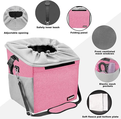 Pet Carrier Bicycle Basket Bag Pet Carrier/Booster Backpack for Dogs and Cats with Big Side Pockets,Comfy & Padded Shoulder Strap,Travel with Your Pet Safety（Pink）