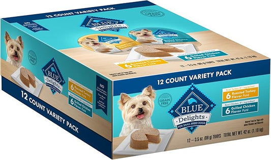 Blue Buffalo Delights Natural Small Breed Wet Dog Food Cups Variety Pack, Roasted Turkey and Grilled Chicken Flavor 3.5-oz (12pack- 6 of Each Flavor)