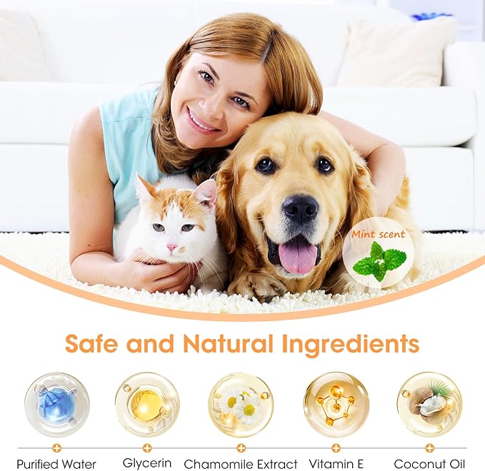 Teeth Cleaning Finger Wipes, Wider Dog Dental Wipes, Reduce Plaque & Tartar, Freshen Breath, Safe & Natural Pet Dental Wipes for Dogs Teeth, Portable Dog Tooth Wipes for Cat,50 Ct, Mint Flavor