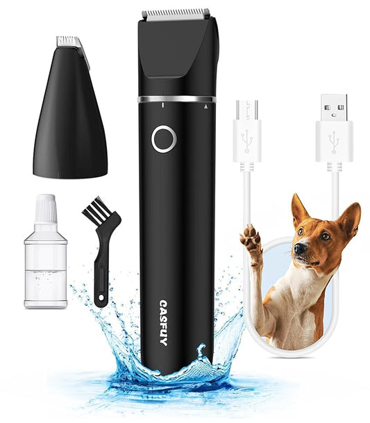 Casfuy Cordless Dog Paw Trimmer - Low Noise Small Dog Clippers with Double Blades USB Rechargeable Grooming Clipper for Dogs Cats and Small Pets for Trimming Hair Around Paws, Eyes, Ears, Face, Rump