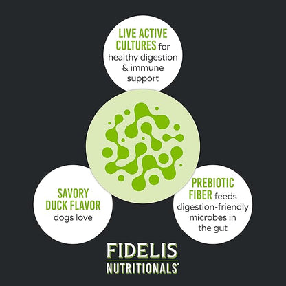 FIDELIS Dog Probiotic Chews with Prebiotic Fiber (120 Soft Chews), Made in USA, Natural Live Cultures Prebiotics & Probiotics, Digestive & Immune System Health, Veterinarian Formulated