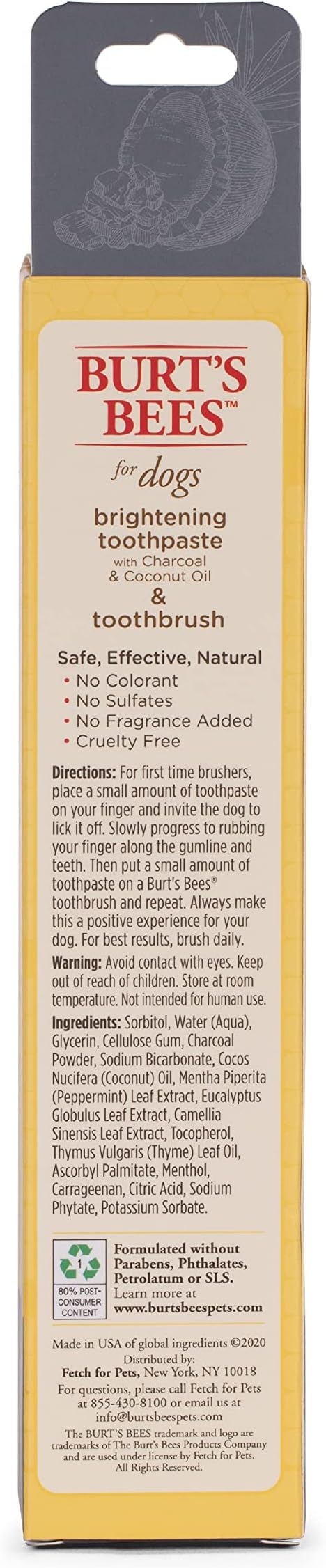 Burt's Bees for Pets Care Plus + Charcoal & Coconut Oil Brightening Toothpaste & Toothbrush - Naturally Derived Dog Toothpaste and Toothbrush Kit - Dog Oral Care Dog Toothpaste Kit, 2.5 Oz