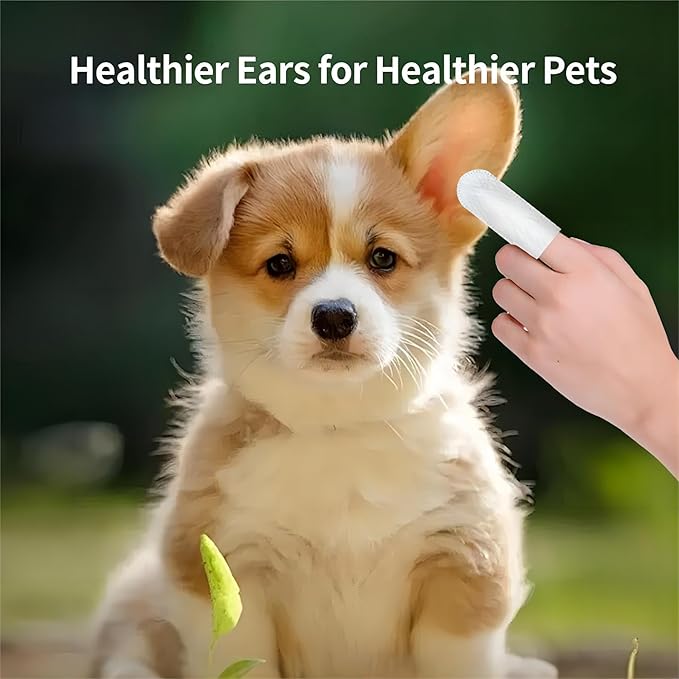 Dog Ear Wipes for Pets Remove Ear Wax, Dog Ear Wipes Finger Stop Ear Itching, Easy to Use - 50 Count