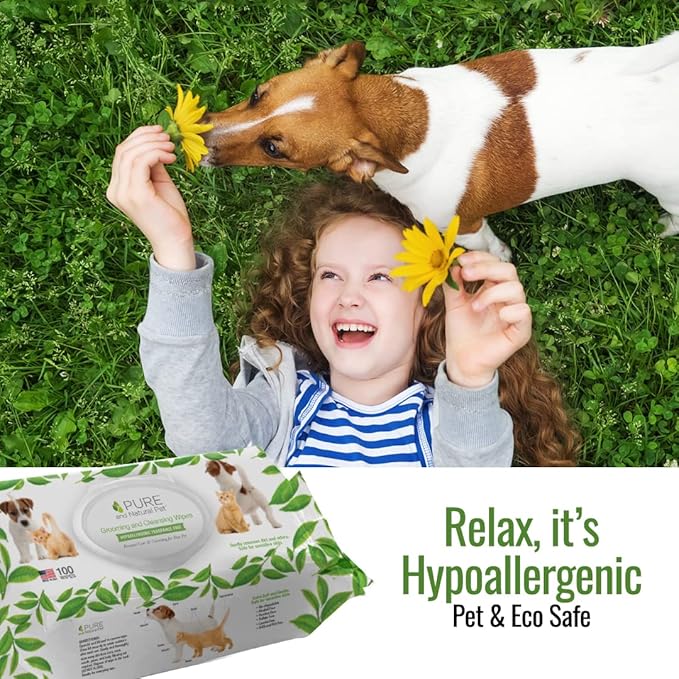 Pure and Natural Pet Grooming and Cleansing Wipes for All Pets (Unscented) 100 ct.