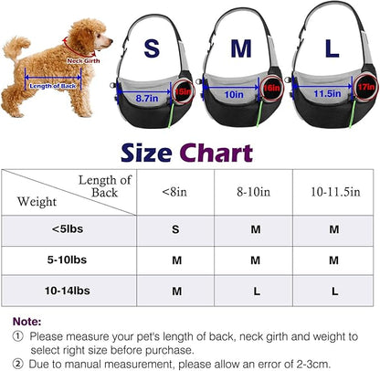 Pawaboo Pet Dog Sling Carrier, Hand Free Drawstring Dog Papoose with Adjustable Strap, Breathable Mesh Bag for Puppy Cat, Crossbody Satchel Dog Purse with Pocket for Outdoor Travel, Black, Small