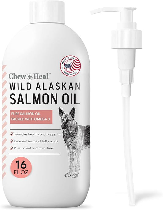Pure Wild Alaskan Salmon Oil for Dogs - 16 oz. - Pump Cap Bottle - Contains Omega-3 and 6, Vitamin D, EPA, and DHA for Healthy Skin and Coat - Toxin Free