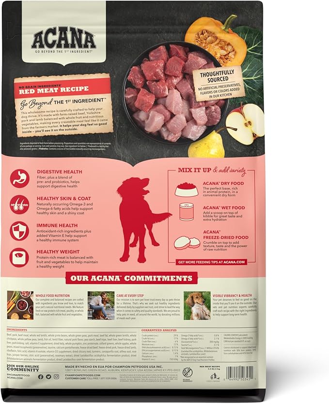 ACANA Grain Free Dry Dog Food, Red Meat Recipe, 4.5lb