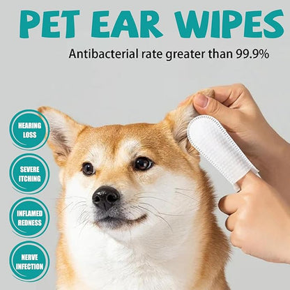 Ear Finger Wipes for Dogs & Cats - Gently Remove Ear Wax, Debris Sooths Relieve Ear - 50 Count
