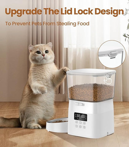 Automatic Cat Feeder,8Cups ROJECO Cat Food Dispenser with Timer,Portion Control Automatic Pet Feeder,Easy Set Up Indoor Use with Stainless Steel Bowl