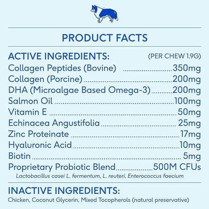 Native Pet Skin and Coat Chews for Dogs - Made with Wild-Caught Salmon Oil for Dogs Skin and Coat - Omega 3 for Dogs - Dog Shedding Supplement and Dog Hair Loss Treatment (120 Chews)