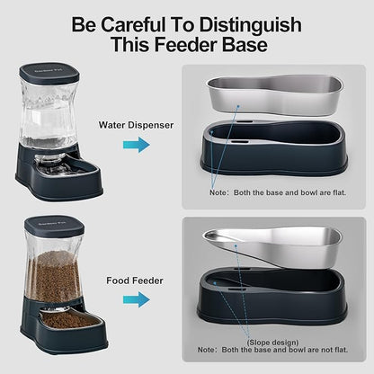 Automatic Dog Water Dispenser Gravity Stainless Steel Water Waterer & Food Feeder Set, Large Capacity Feeding Bowls for Medium & Large-Sized Dogs Cats Other Pets -(1 Gallon x2)