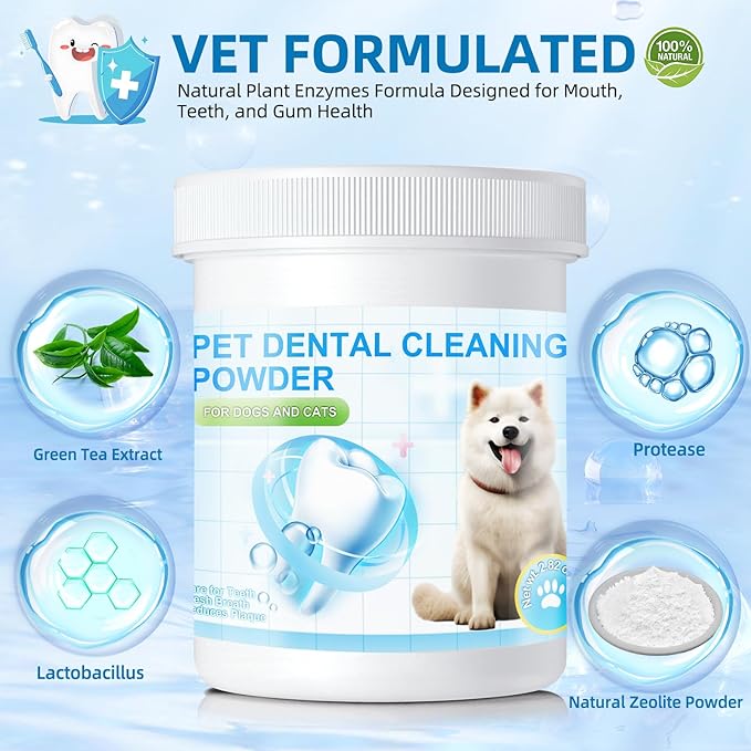 Dog Teeth Cleaning Powder,Dental Powder for Dogs Teeth Plaque and Tartar,Dog Oral Cleaning Powder with Probiotics,Fresh Breath,80g