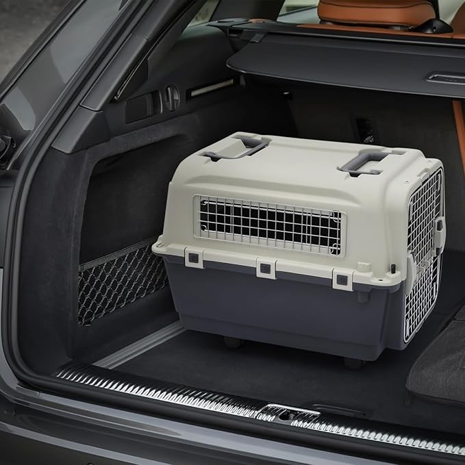 MoNiBloom 25.5-Inch Plastic Carrier with Wheels for Small Dogs and Cats, Multifunction Hard Cat Carrier Dog Kennel Ventilation and Security Lock Design for Pets up to 22 Pounds