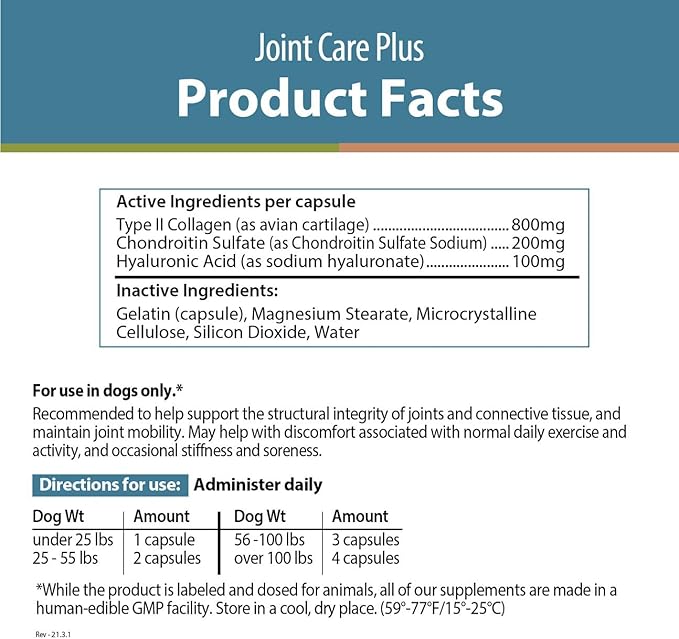JustFoodForDogs Joint Care Plus, Dog Joint Supplement, Type II Collagen & Chondroitin Sulfate - 60 count