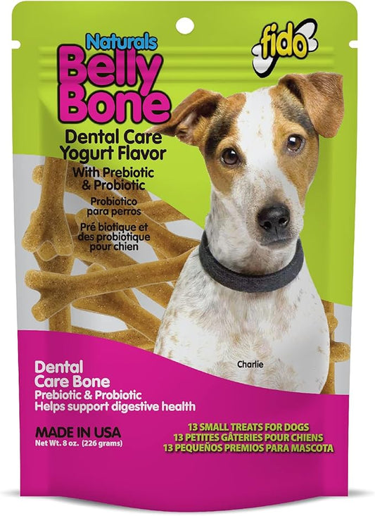 Belly Bones for Dogs, 13 Yogurt Flavor Small Dog Dental Treats (Made in USA) - 13 Count Dog Treats for Small Dogs - Plaque and Tartar Control for Fresh Breath, Digestive Health Support