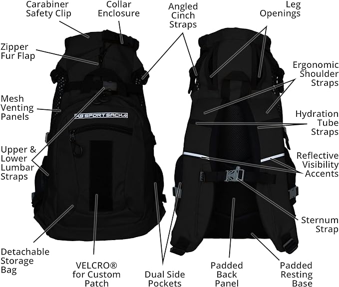 K9 Sport Sack | Adjustable Dog Carrier Backpack (Large, Plus 2 - Jet Black)