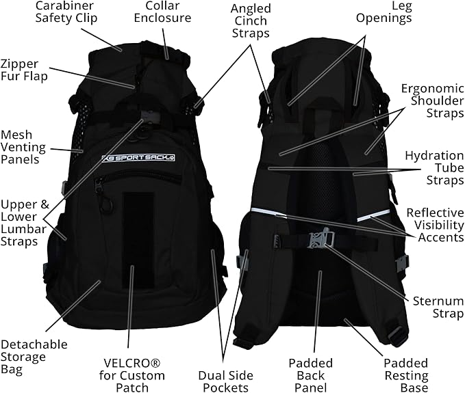 K9 Sport Sack | Dog Carrier Adjustable Backpack (Small, Plus 2 - Jet Black)