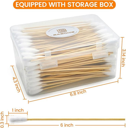 200 PCS Large Cotton Swabs in Storage Box - Dog Ear Cleaning Swabs, 6 inch Dog Ear Swab with Bamboo Handle - Big Cotton Swabs Soft and Thick, Extra Large Cotton Swabs Specially Designed for Pet Care