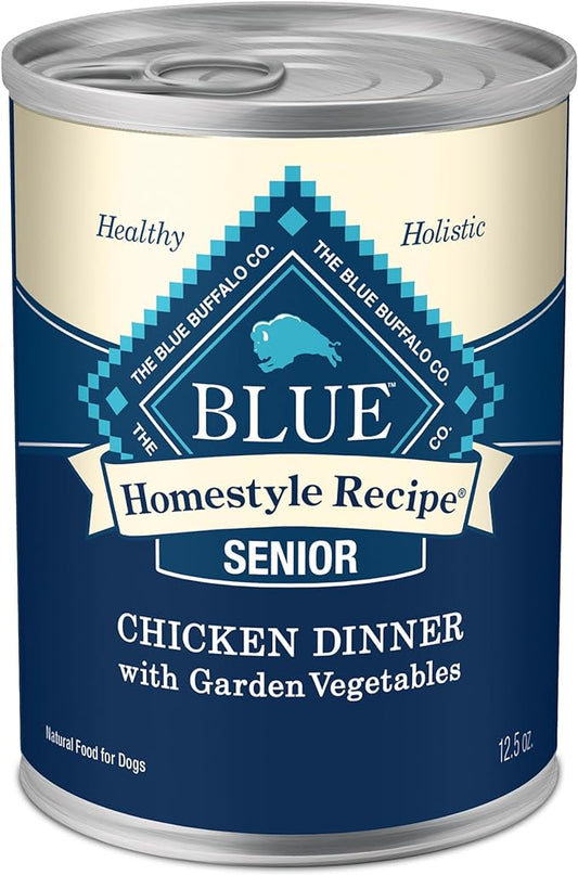 Blue Buffalo Homestyle Recipe Senior Wet Dog Food, Made with Natural Ingredients, Chicken Dinner with Garden Vegetables, 12.5-oz. Cans (12 Count)